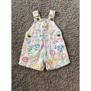 VTG Cutecumber Baby Overalls Size 12 Months Made in USA Squiggly Multicolor